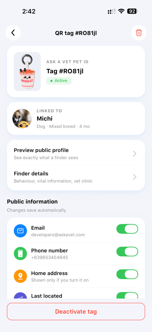 QR tag settings and public information