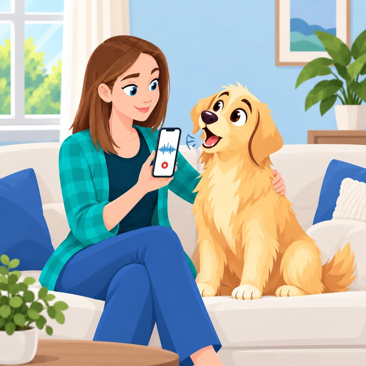 Owner recording her dog's bark on a phone