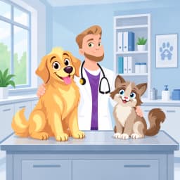Illustration of a licensed vet with a dog and a cat