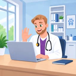 Illustration of a vet waving during a video consultation
