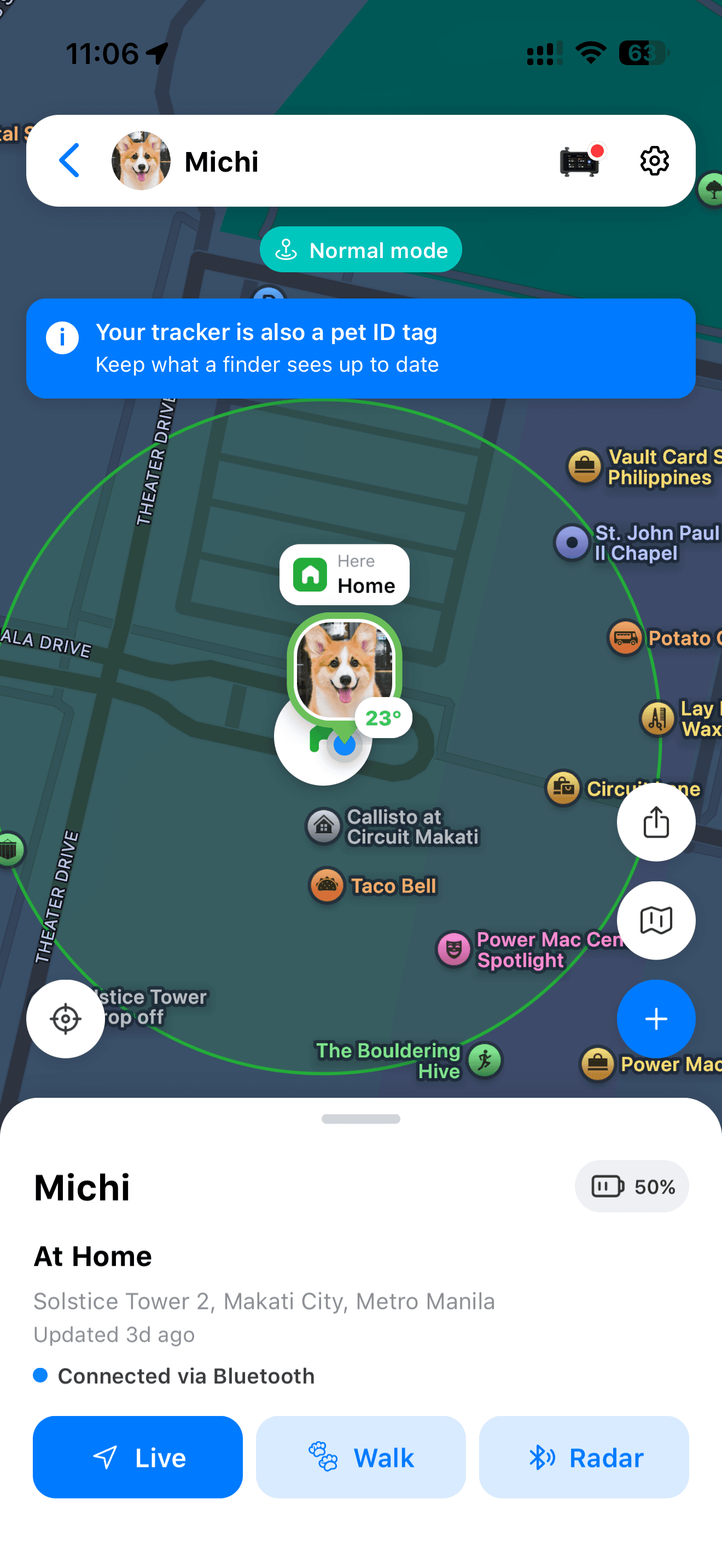 ASK A VET app — live GPS map