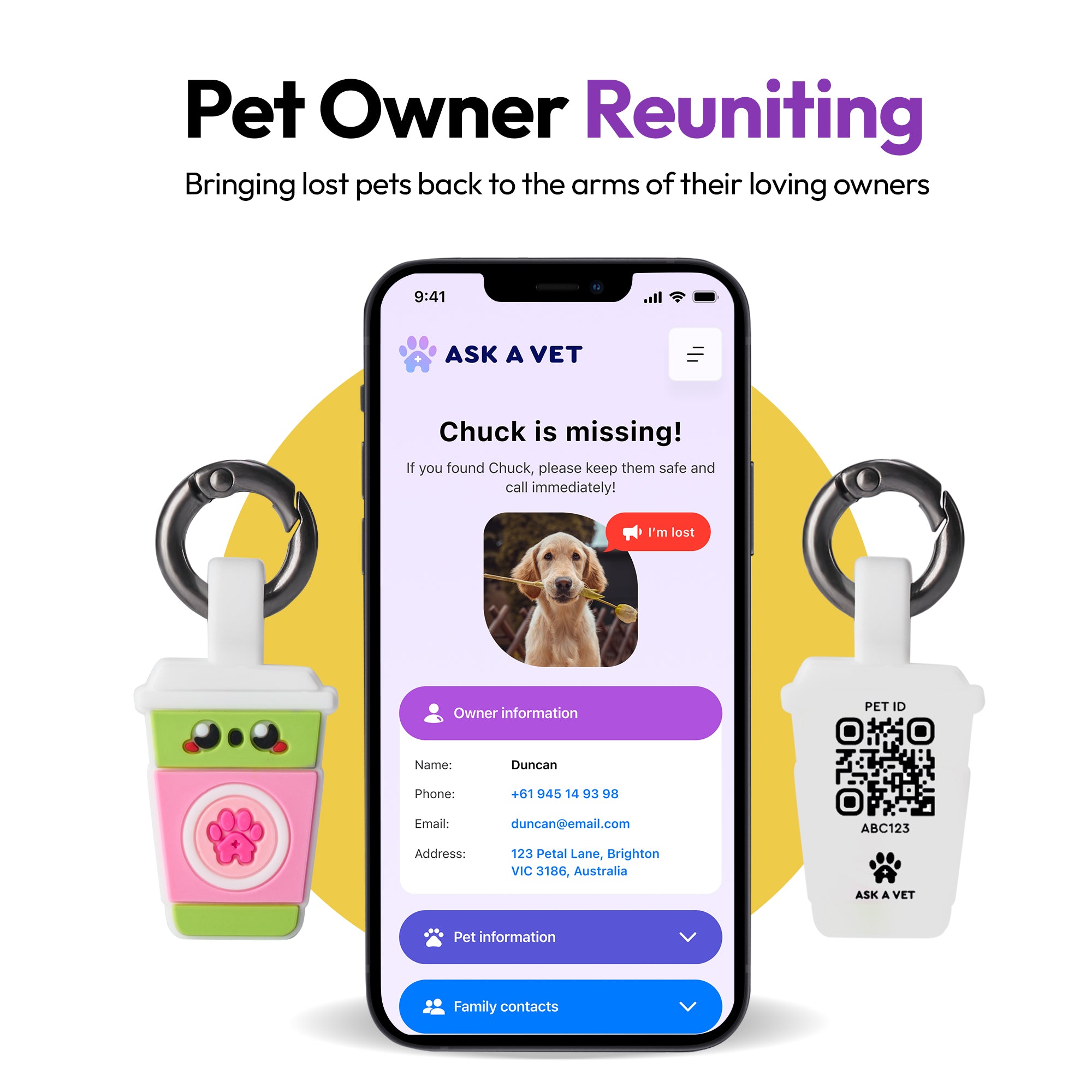 獣医に相談 桜抹茶ラテ ペット識別札 – NFC＆QRコード – Ask A Vet