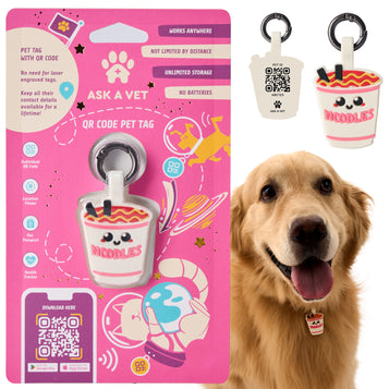ASK A VET Noodles Pet ID Tag – NFC & QR Code Silicone Dog & Cat Tag – Hanging & Slide-On Digital Smart Tag – Waterproof, No Battery