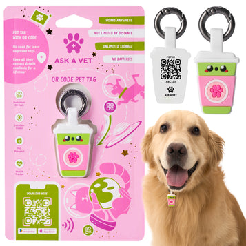 ASK A VET Sakura Matcha Latte Pet ID Tag – NFC & QR Code Silicone Dog & Cat Tag – Hanging & Slide-On Digital Smart Tag – Waterproof, No Battery