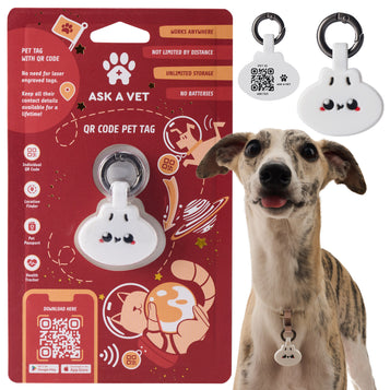 ASK A VET Dumpling Pet ID Tag – NFC & QR Code Silicone Dog & Cat Tag – Hanging & Slide-On Digital Smart Tag – Waterproof, No Battery