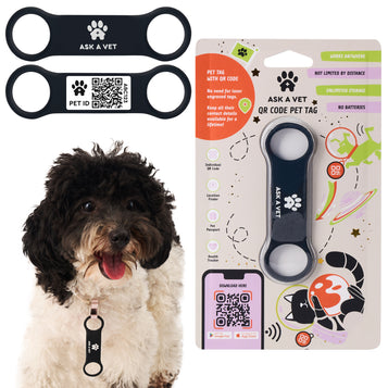 ASK A VET Slide-On Pet ID Tags – NFC & QR Code Silicone Dog & Cat Tags – Silent, Secure Collar Fit – Waterproof, No Battery – Kawaii Designs